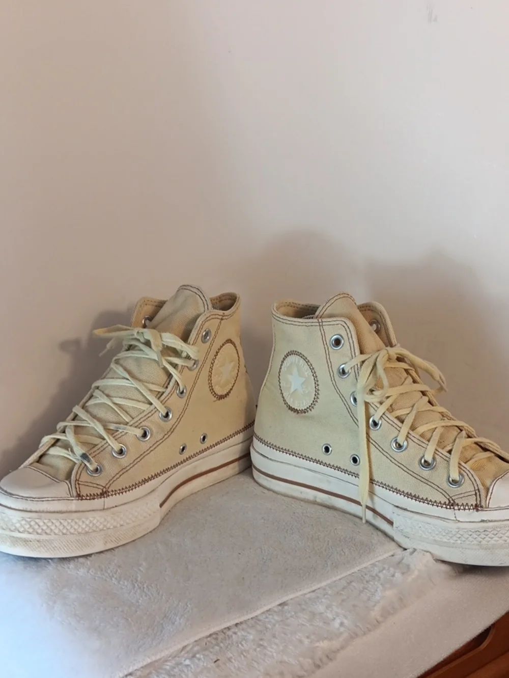 High Top Canvas Sneakers in Pale Yellow